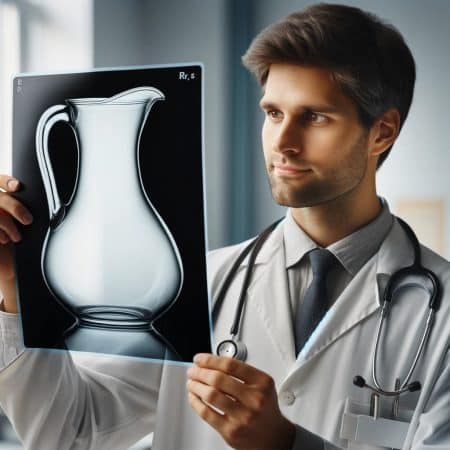 רופא מסתכל על צילום רנטגן של כד