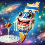 איור של ארץ ישראל אוחזת במקל דבש נוטף