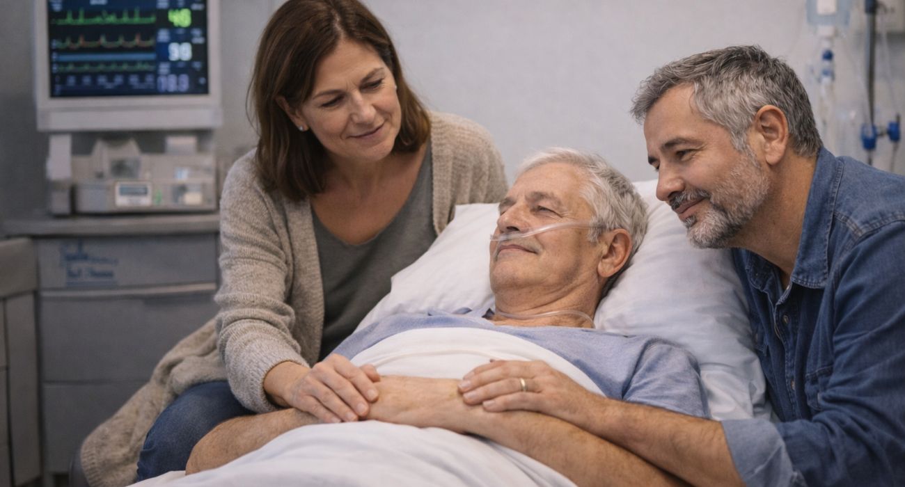 משפחה ליד האב החולה